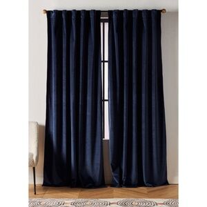 Anthropologie Velvet Louise Perforated Curtain Panel Set 84" Navy
